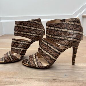 Jessica Simpson Brown and Cream Striped Cutout High Heel Sandals - Size 11